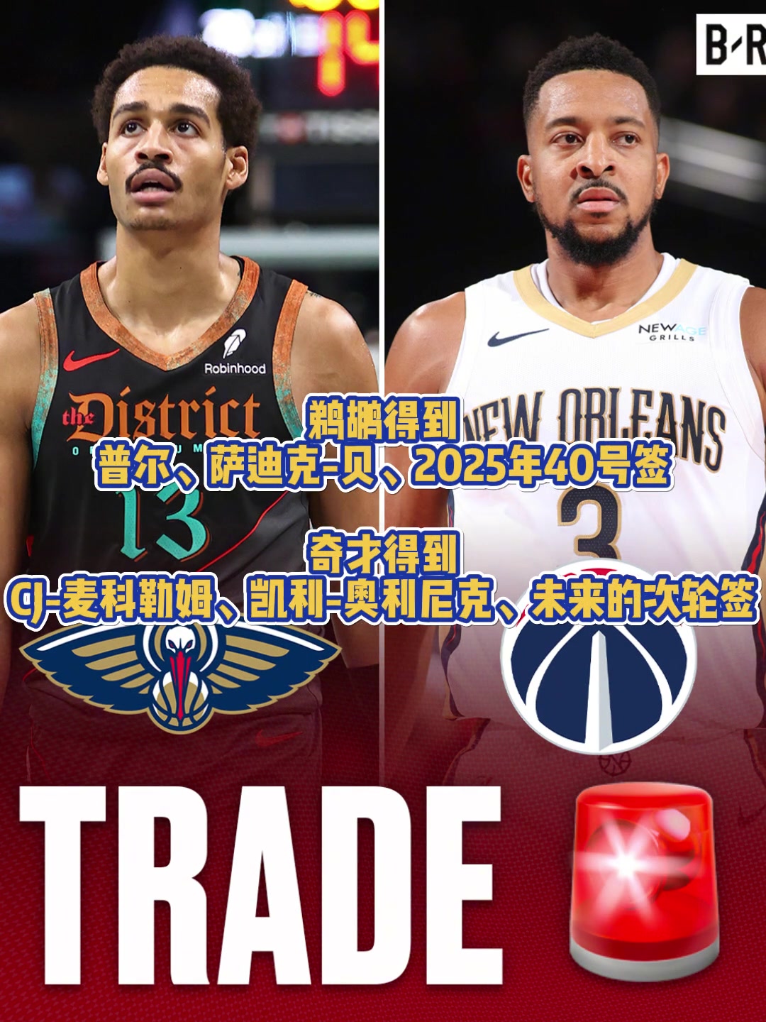 普尔重回西部鹈鹕用CJ奥利尼克等从奇才换来普尔萨迪克贝