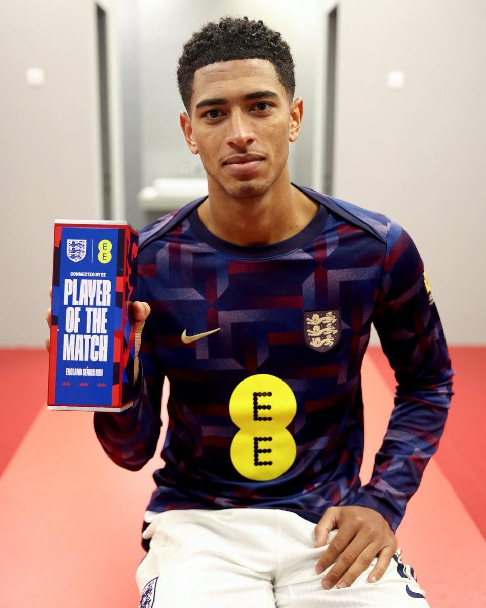 官方:贝林厄姆当选与阿尔巴尼亚一役英格兰队内最佳球员